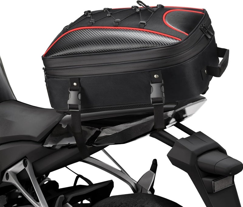 ZZM Expandable Motorcycle Rear Seat Luggage - 22L-34L with Rain Cover, Dual Use Helmet Bags for Motorbike Weekender Travel, Black - Image 1